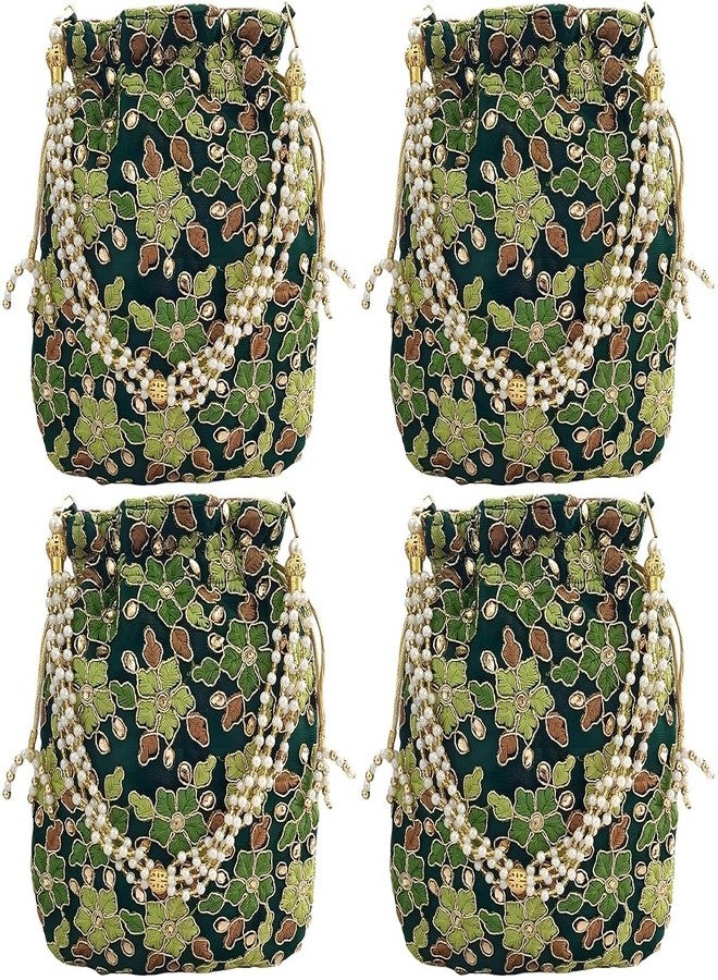 حقيبة دوقة خضراء من تصميم بولتي، بمقبض لؤلؤي وشرابة، حقيبة يد نسائية/بناتية للحفلات، والمناسبات غير الرسمية، وحفلات الزفاف (عبوة من 4 قطع)